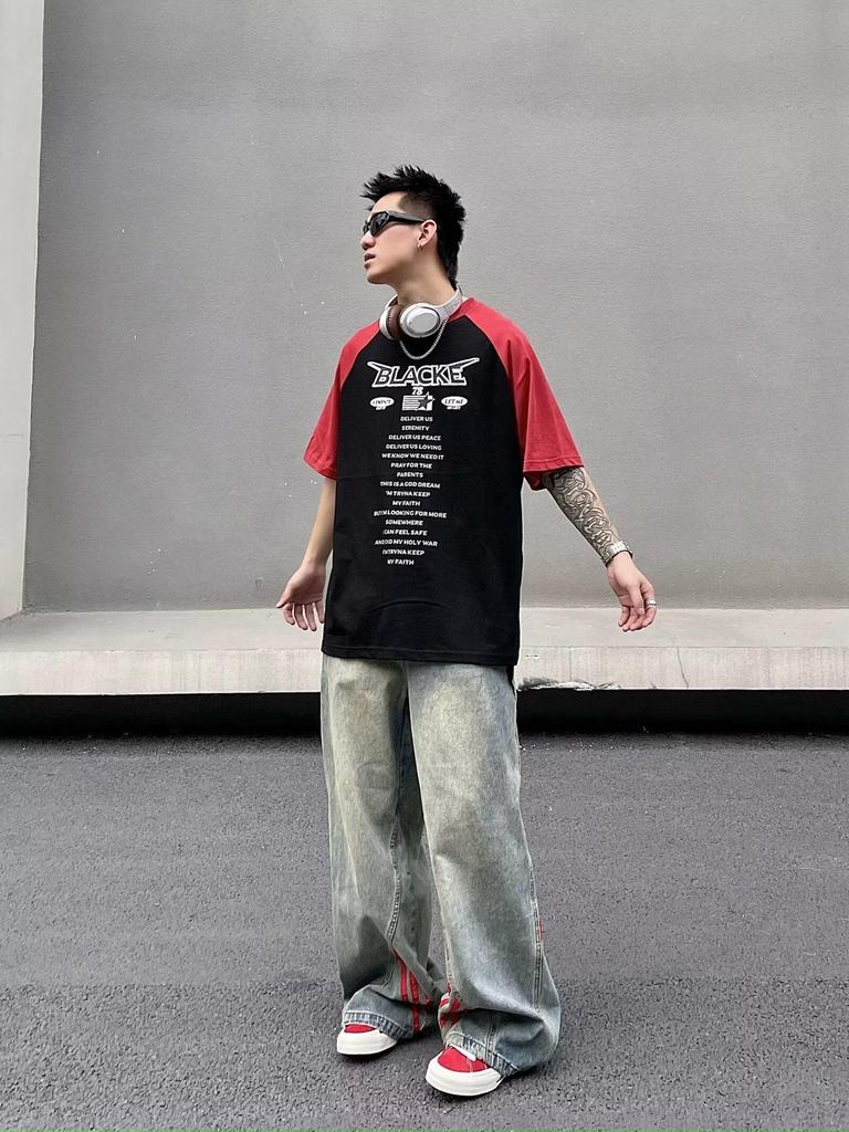 American Retro Vibe Herren Distressed Gestreifte Schlagjeans