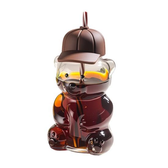 Bear Shape Sippy Cup with Straw Lid 600ml Cute Glass Tumbler for Iced Coffee Milk Tea Juice Dishwasher Safe Reusable Cold Cup for Home Office Travel