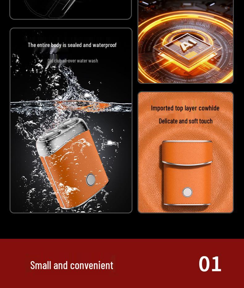 2025 New Leather Texture Dual-Head Electric Shaver: Portable, Magnetic, Stubble-Free, Car-Mountable Razor Gift