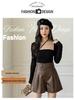 Korean PU Leather High-Waisted Wide-Leg A-Line Bootcut Shorts - Women's Versatile Autumn/Winter Casual Outerwear.