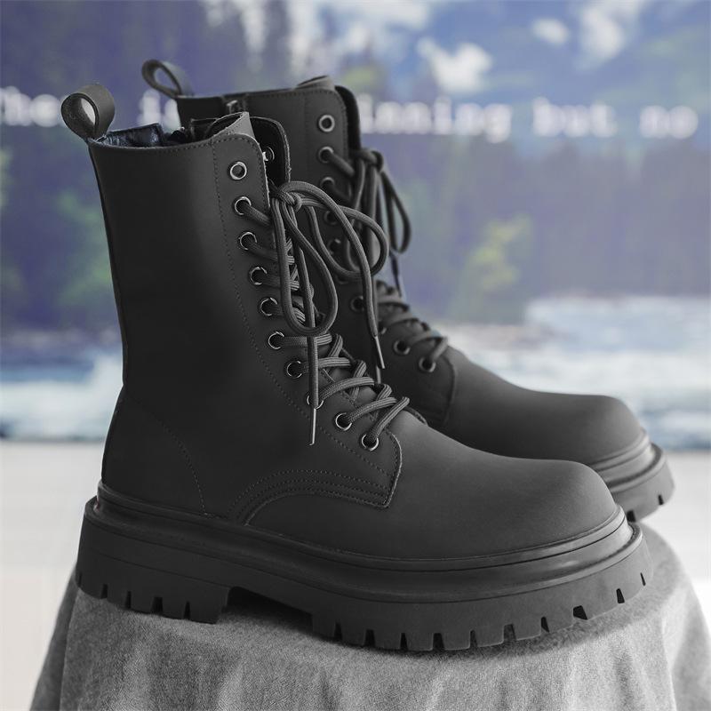 men fashion stage nightclub platform boots lace-up genuine leather shoes cowboy high boot handsome long motorcycle botas hombre