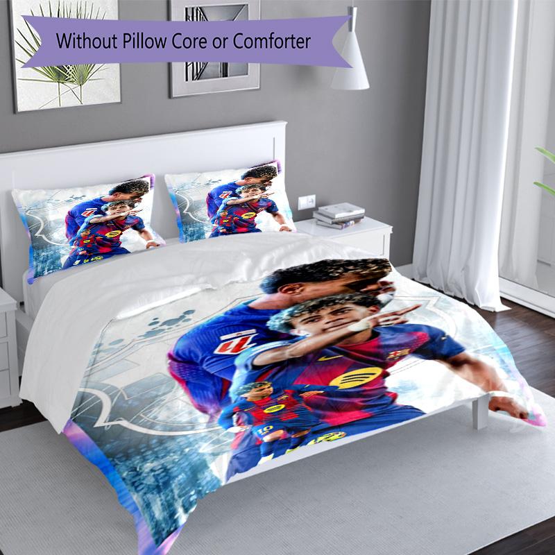 Lamine Yamal Barcelona Jubiläums Bettwäsche Set, Weiche Bettwäsche für Schlafzimmer Heimdekoration, Perfektes Geschenk für Fußballfans, Atmungsaktiver Bettbezug mit P