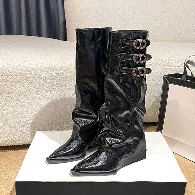 New Height-increasing Shoes, Trouser Boots, Pointed-toe Long Boots, Women's Retro Boots