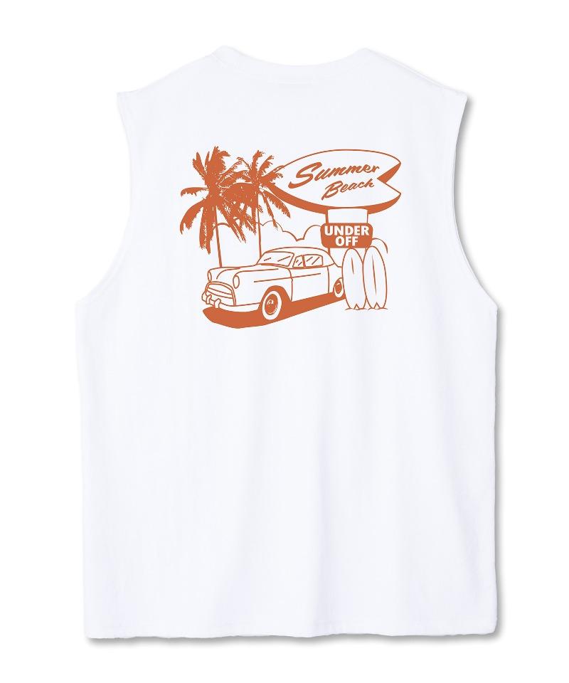 UNDEROFF Oversized Crew Neck Sleeveless Summer Beach T-Shirt White Orange