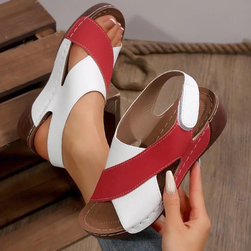 Fashion Women Wedge Sandals 2025 New Summer Mix Color Non Slip Beach Shoes Woman Outdoor Leather Platform Roman Sandals Zapatos De Mujer