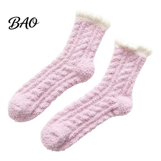 Breathable Heat Retaining Socks Thickened Plush for Women, Soft Coral Fleece Slipper with Extra Thick Velvet Towel Bottom Cushioning, Thermal