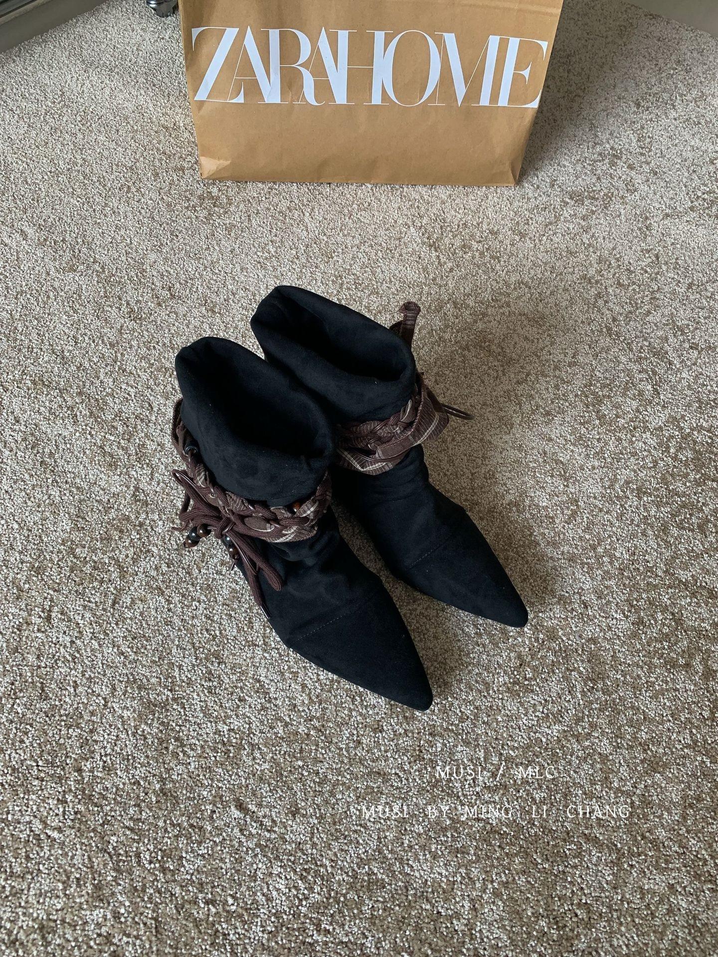 

Ретро нишевые остроносые с внутренней платформой западные ковбойские ботильоны женские 2025 осень и зима новые тонкие ботинки 39 чёрный