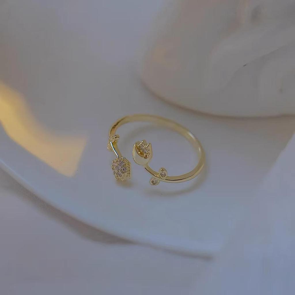 Elegant Rose Flower Adjustable Open Ring - High-End Luxury Design
