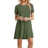 Elegant Short Sleeve Pleated Swing Round Neck Solid Color Loose Dress Women Casual Mini Beach Dress Vestidos