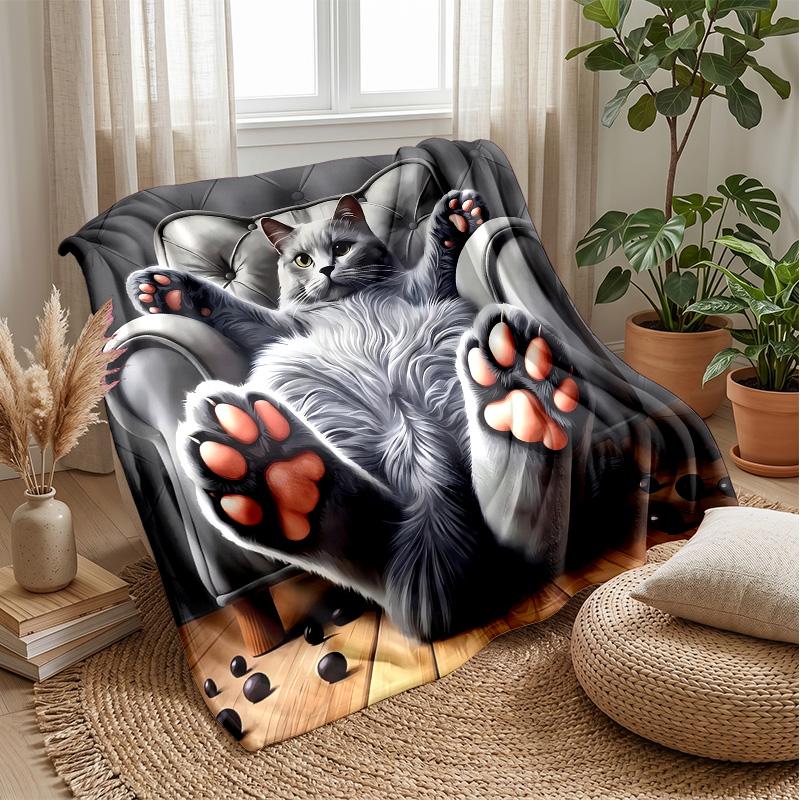Rainbow Mermaid Cat Pattern Theme Blanket Lightweight Warm Flannel Blanket Decorative Throw Blanket for Home Decoration
