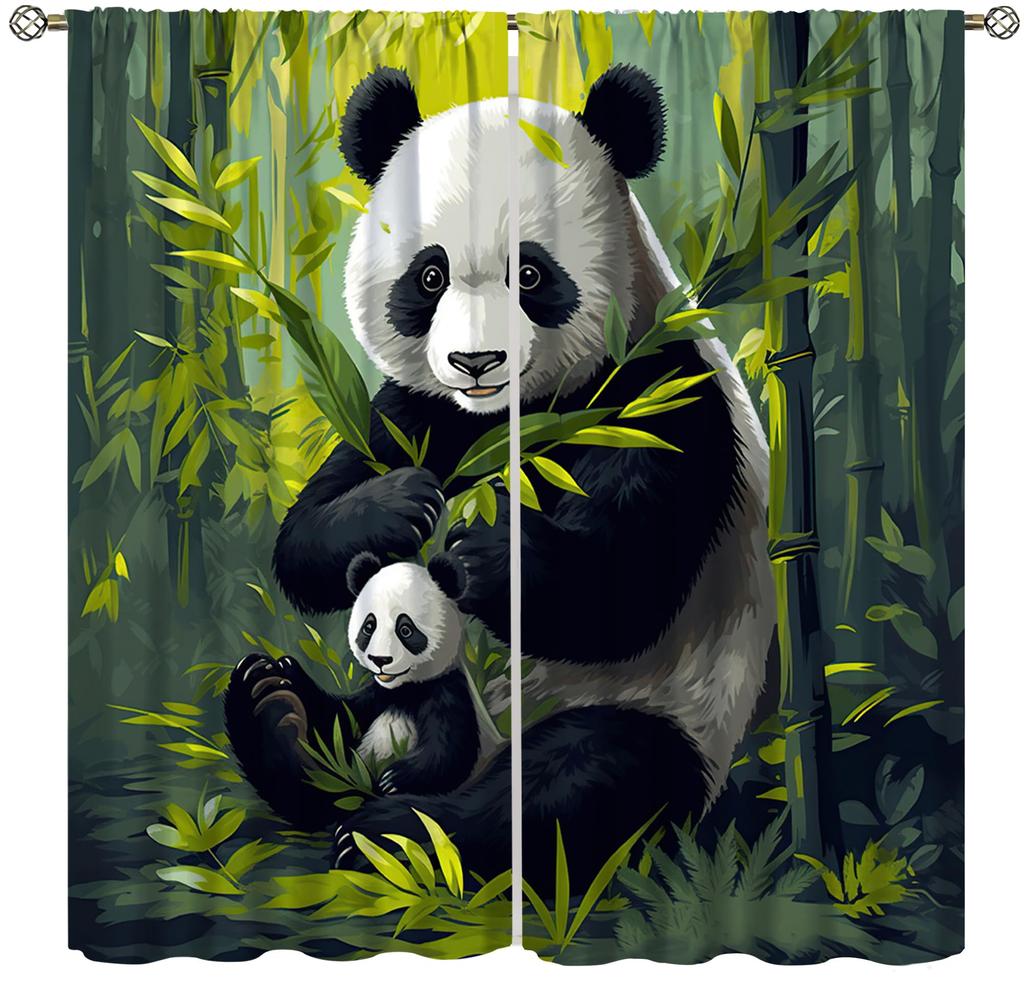 Bamboo Curta Vintage Rustic Plant Colourful Nature Tree Traditional Chinese Culture Decor Rod Pocket Window Treatments
