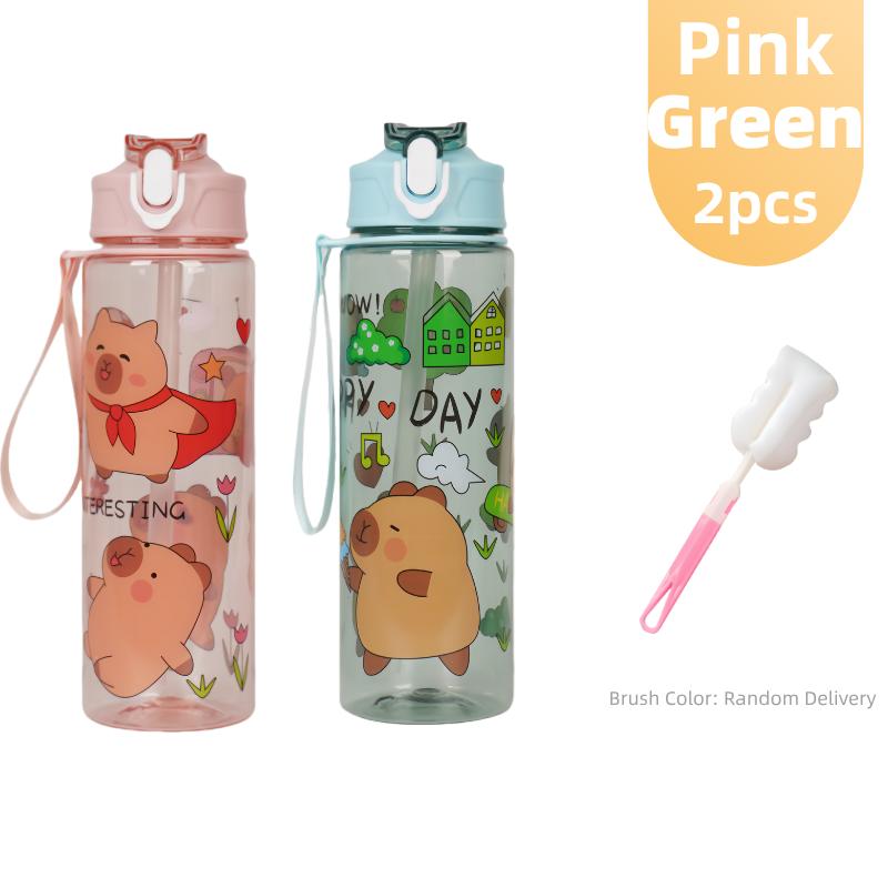 800ML Kids Water Sippy Cup Creative Cartoon Cup with Straws Leakproof Water Bottle Outdoor Portable Children's Plastic Water Cup