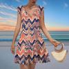 Women's Fashion Casual V Neck Wavy Edge Striped Plaid Print Short Sleeve Dress