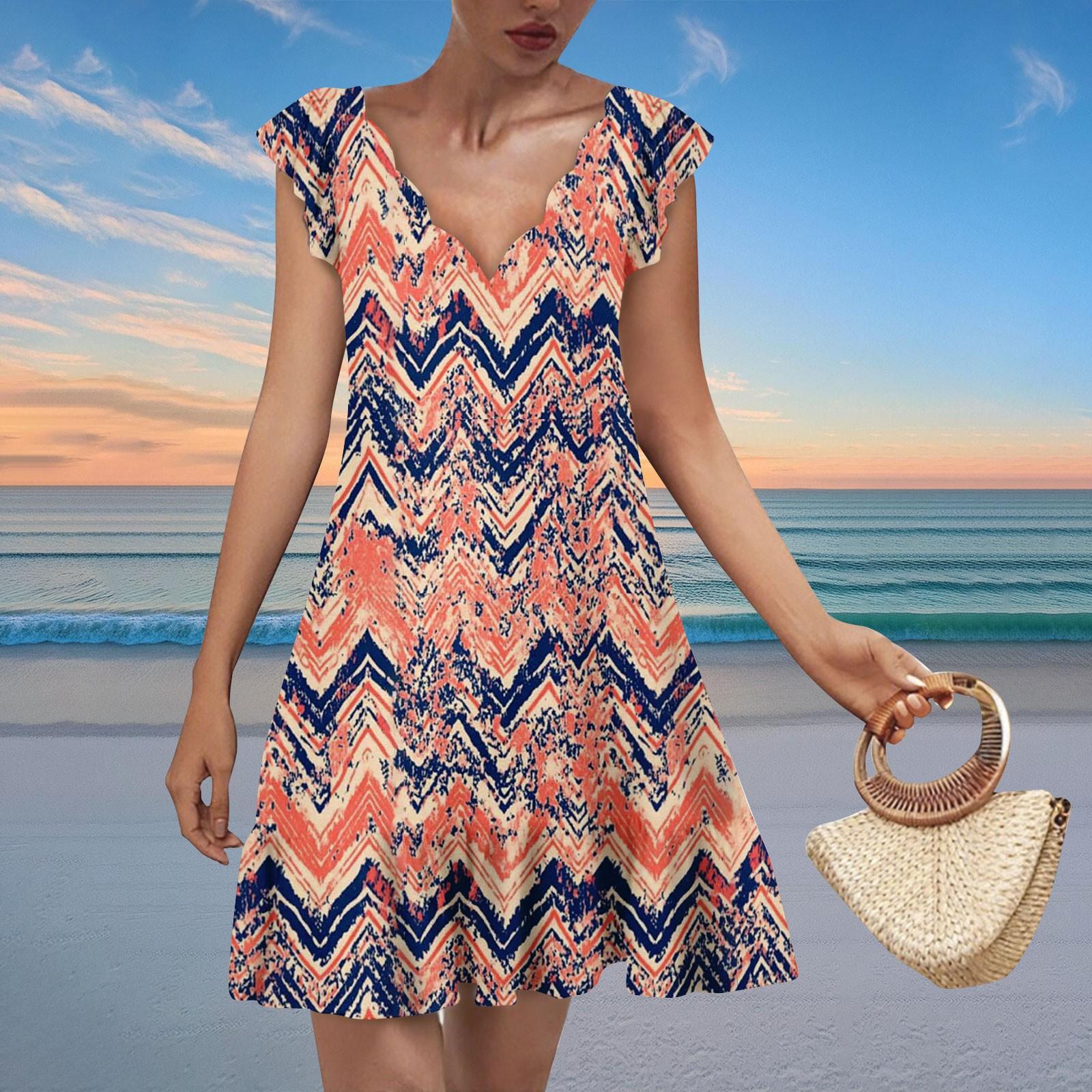 

Женское модное повседневное платье с V-образным вырезом, волнистым краем, полосатым принтом и принтом в клетку, с короткими рукавами XL шафрановый