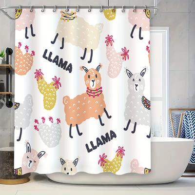 Cute Llama Pattern Shower Curtain For Bathroom Decor Kids Bed Room, Home Decoration Multicolored Wall Hanging Art Decoration For