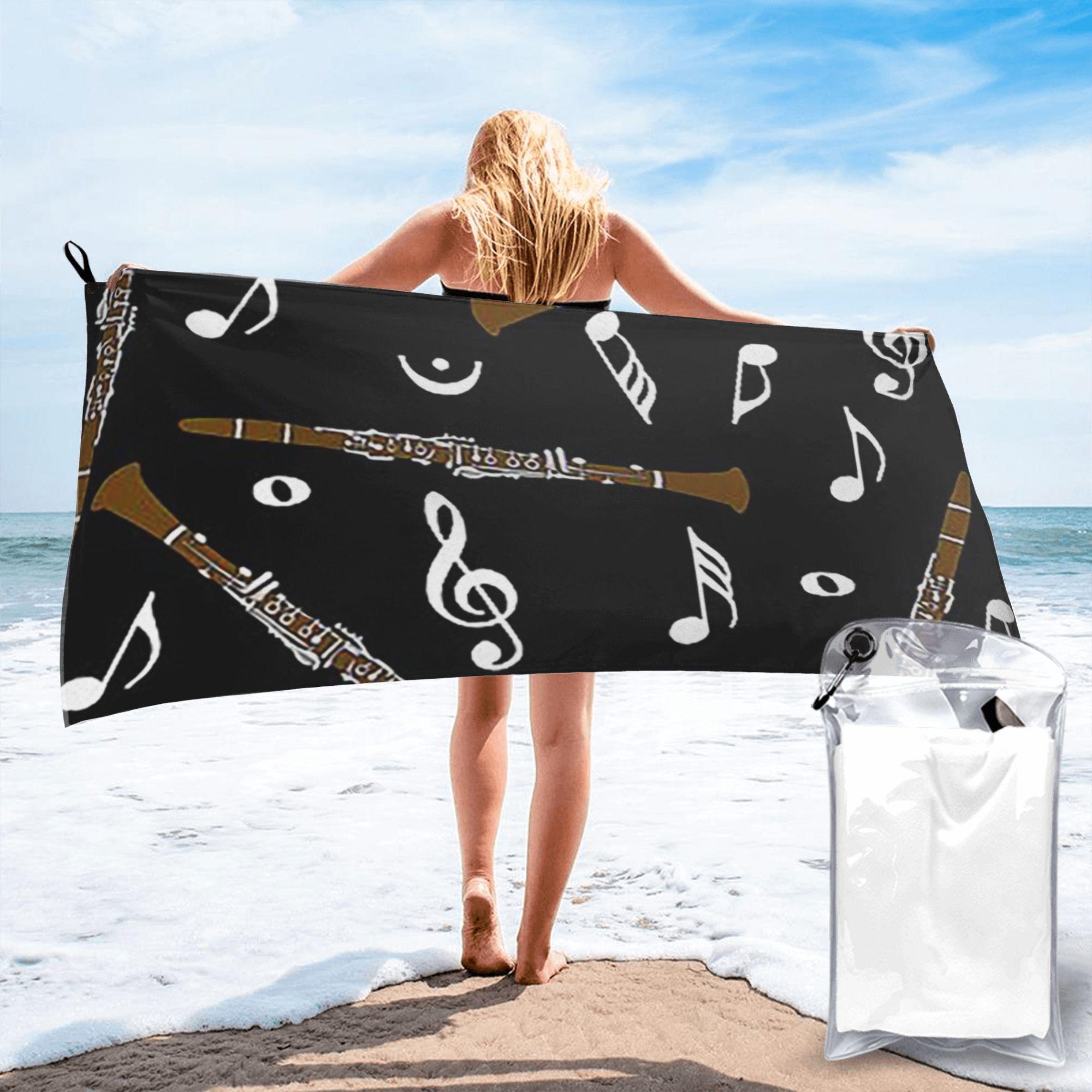 

Clarinet Music Note Pattern Beach Towel Soft Microfiber Quick Dry Absorbent Quick Towels For Bath W40*H60(CM)