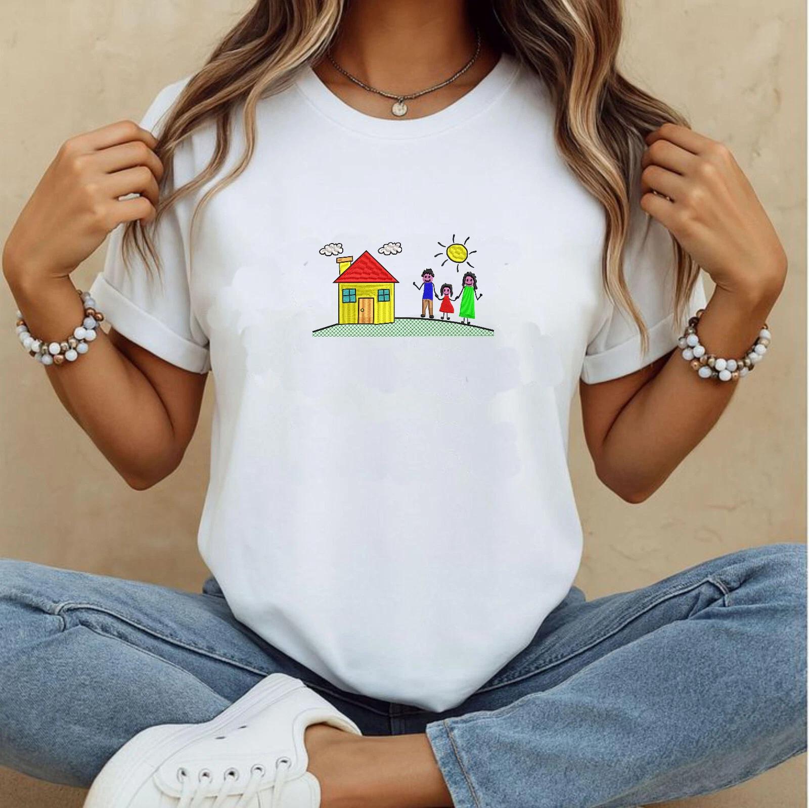 Personalised Embroidered Kids Drawing Tshirt, Kids Art Shirt, Childhood Art Top 3XL