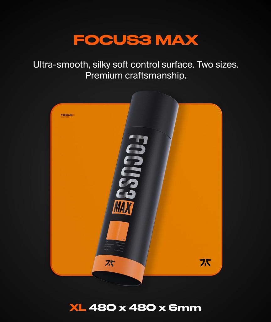 FnaticGear FOCUS3 MAX XL Gaming Mouse Pad, 6mm Thick PORON Foam with Smooth Surface, 480x480mm, XL Size, MP0008-002, MS0714