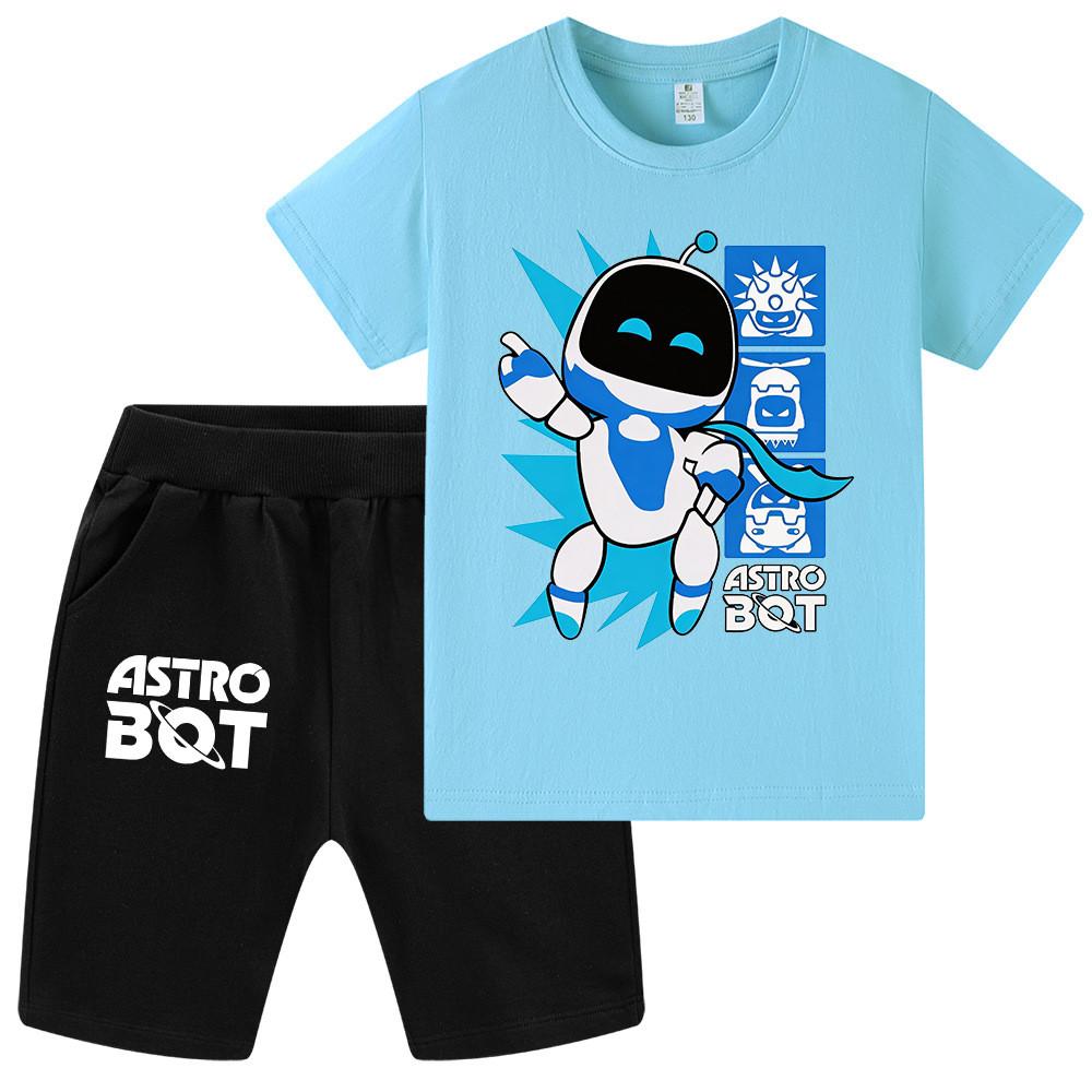 WA1339 Set da 2 pezzi Bambini Ragazzi Ragazze T-shirt a Maniche Corte Stampata Astro Bot Pantaloncini Top Pantaloni Set