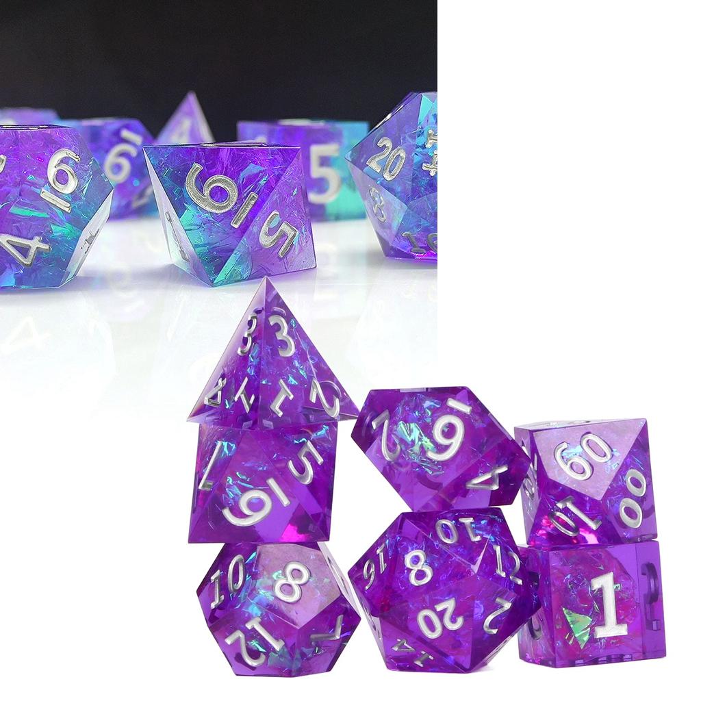 7pcs Polyhedral Dice Set Epoxy Resin Purple Exquisite Polishing Board Games Dice Set for Role Playing Games Party