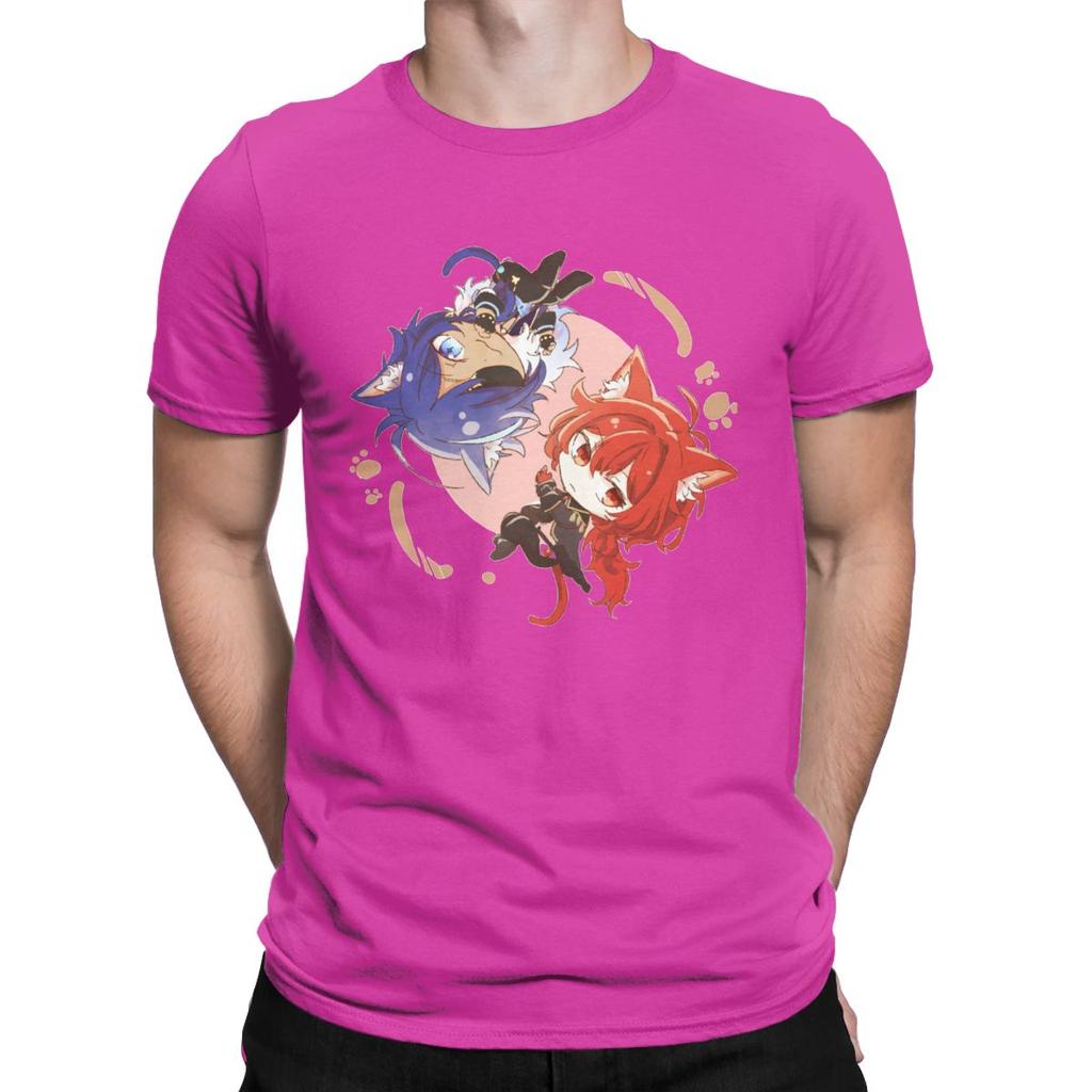 Genshin Impact Chibi Kaeya And Diluc T Shirts Men Anime Game Novelty Tee Shirt Crew