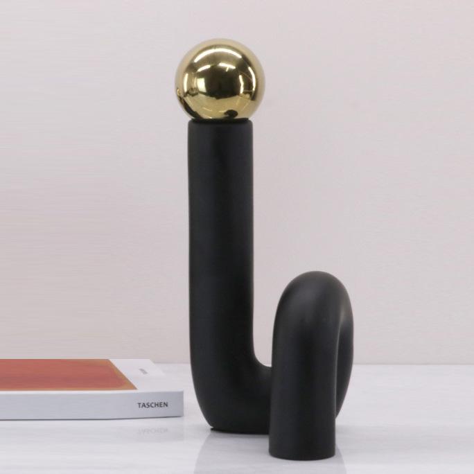 Simple Modern Electroplated Metal Decorative Ball Creative Blue and White Twisted Flower Arrangement Ornaments S-shaped Elbow Model House Accessories