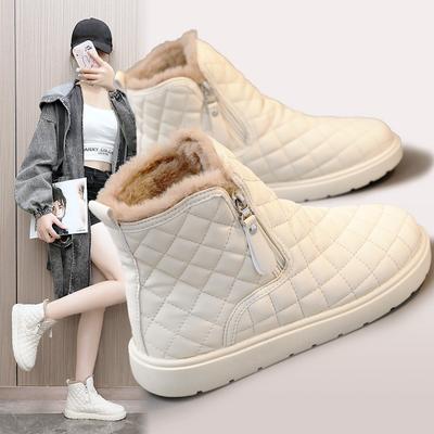 Spring and Autumn Snow Boots with Mid Top Zipper and Velvet Shoes, Board Shoes, Thin Bottom, Lightweight Height Boosting Shoes