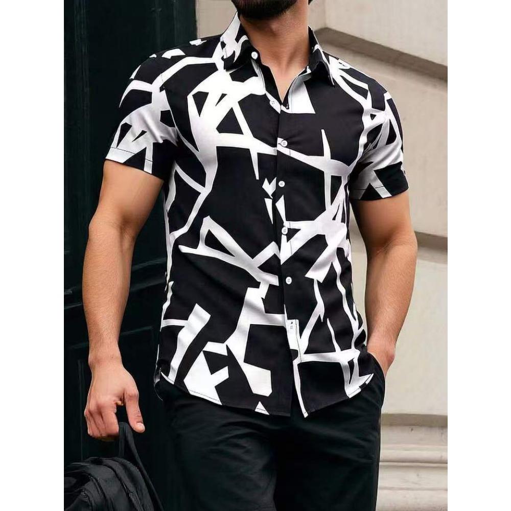 Hot Selling Summer Men's Tops, Fashionable Casual Shirts, Digital Printed Short Sleeved Shirts
