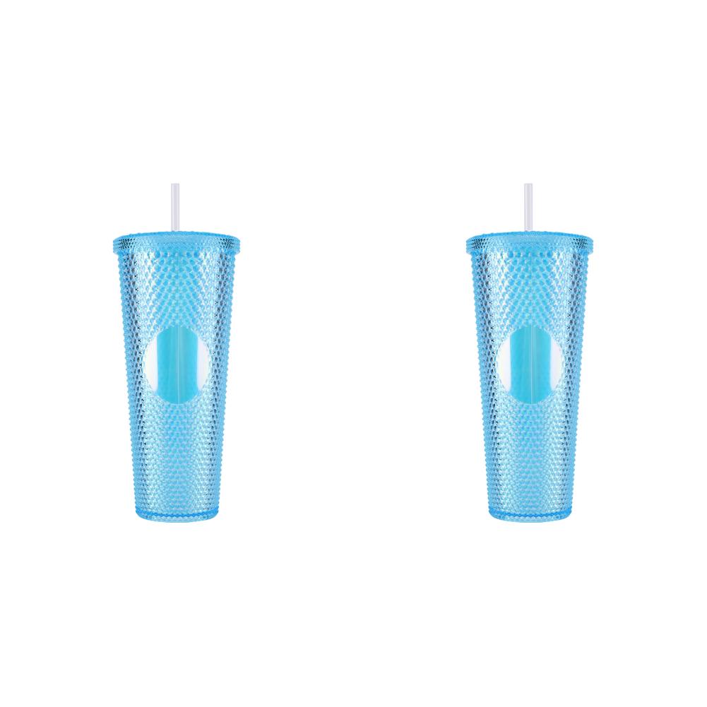 

T0# 710ml Plastic Straw Cup Water Tumbler with Lid for Home & Outdoor (Blue)