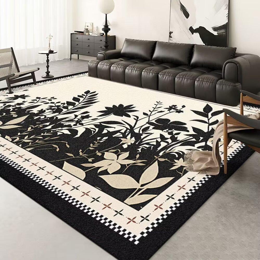 

Modern Floral Carpet Mat Rug Black White Vine Pattern with Geometric Border Soft Floor Mat for Living Room Home Decoration 40X60CM