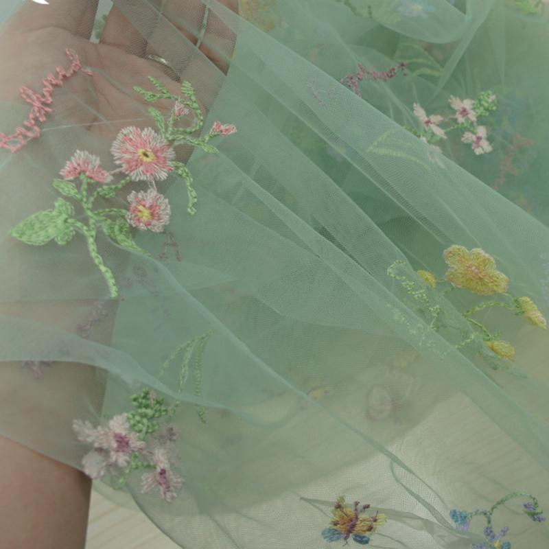 Chic Embroidery Lace Small Flower Butterfly Fabric Mesh Tulle Gauze Fabric DIY Wedding Dress Princess Tutu Skirt Crafts