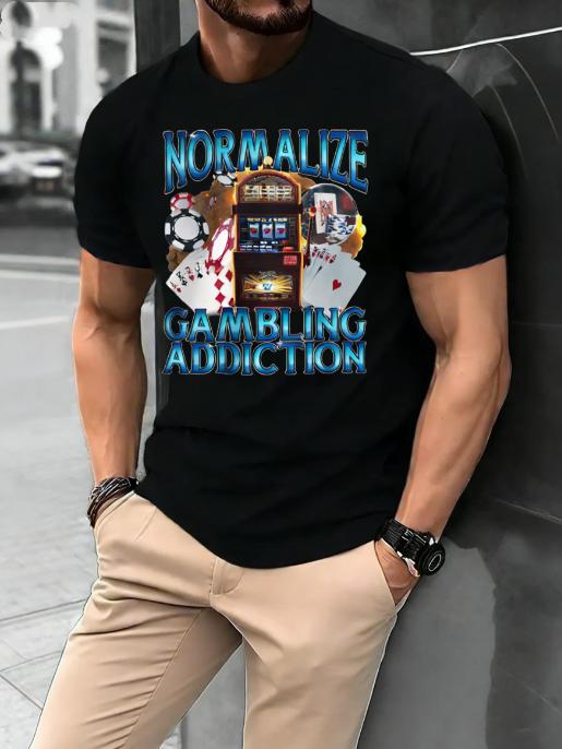 SpringSummer Slot Machine and Poker Chips Funny Fun Printed Cotton Loose Short Sleeve Round Neck Mens Casual Fashion Tshirt