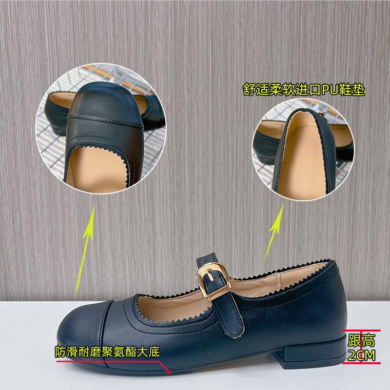 Leather Mary Jane Shoes Women's 2025 Summer New Thick Heel Shallow Mouth Single Shoes Women's Casual Fashion Shoes Xiaoxiangfeng Women's Shoes