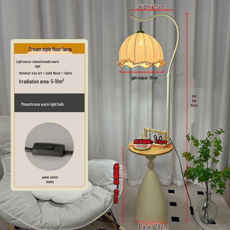 Cream Floor Lamp with Storage and Coffee Table for Living Room and Bedroom Decor