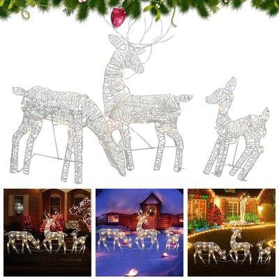 3Pc Lighted Deer Family  Outdoor Christmas, Winter Decoration For Front Yards