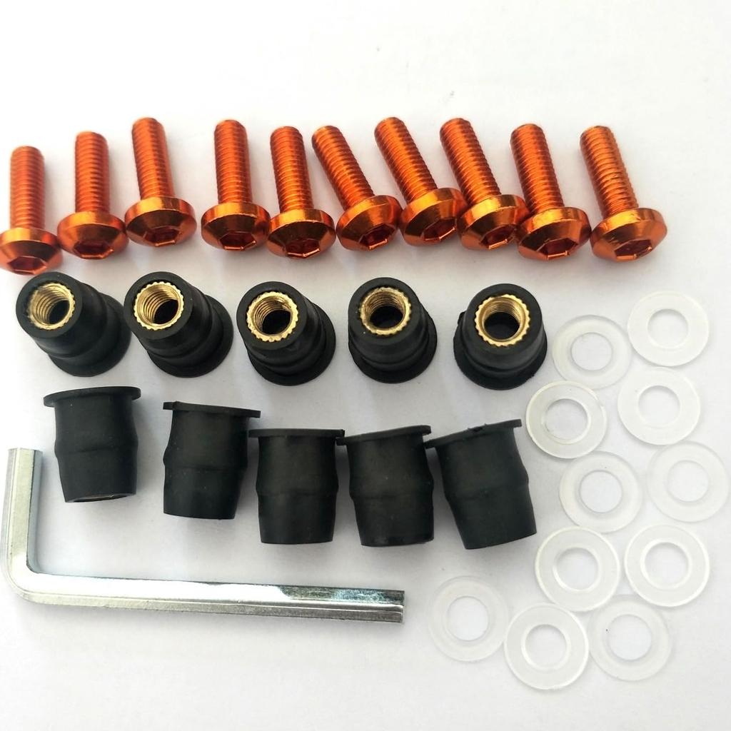 Screen Bolts Set of 10 Wellnut Windshield Screws with Hex Wrench for M5 Motorcycle