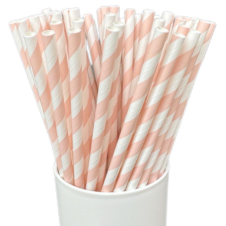 25-Pack Striped Biodegradable Paper Straws for Milk Tea and Beverages