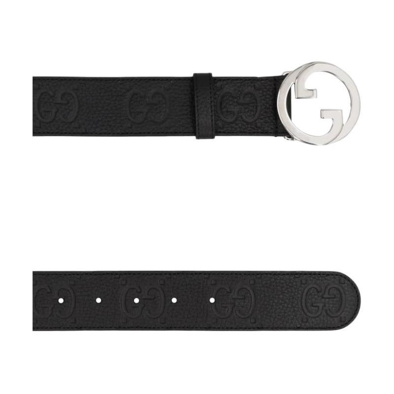 Gucci Blondie Round Interlocking Double G Logo Buckle Metal Leather Belt Men's Black Width 4cm 703147AABZA1000