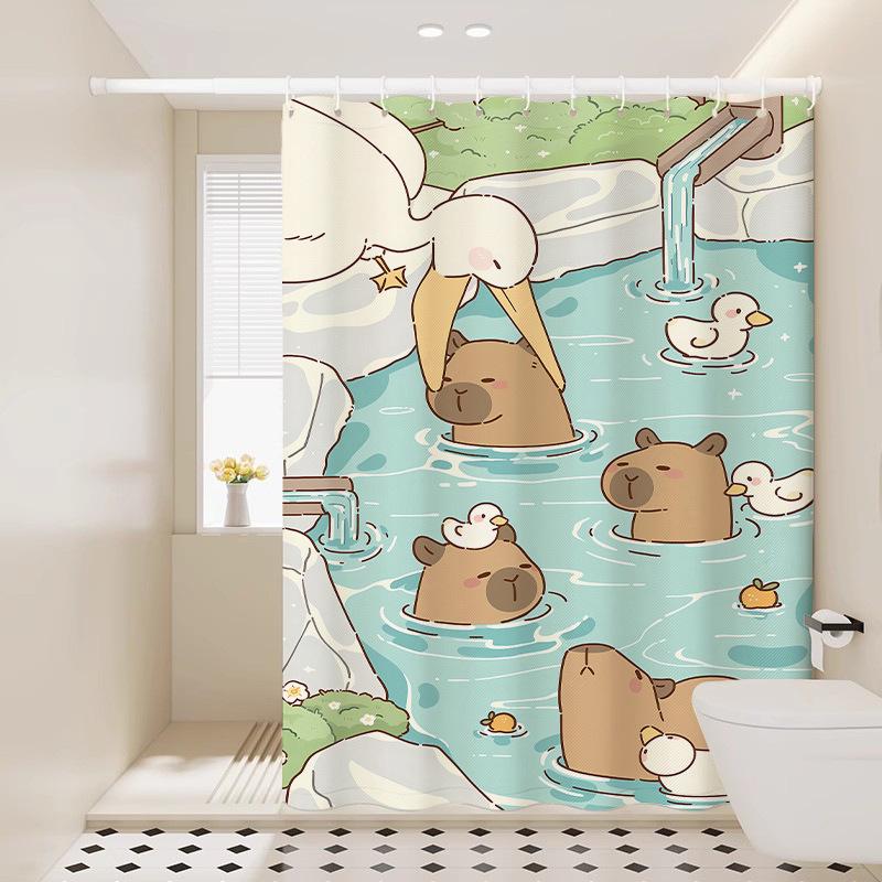 Bathroom Shower Curtain, Bathroom Waterproof Thickened Cloth, No Punching, Mildew-Proof Shower Partition Shower Curtain