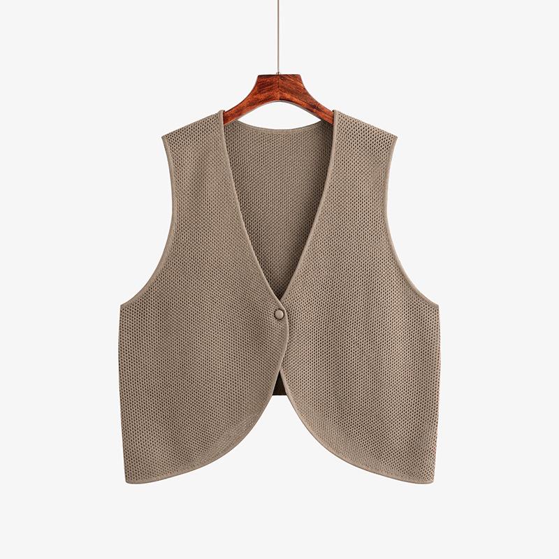 

Плюс Размер Женский V-образный вырез Вырез Без Рукавов Топы Ранняя Осень Свободный Трикотажный Жилет 3XL кофейный