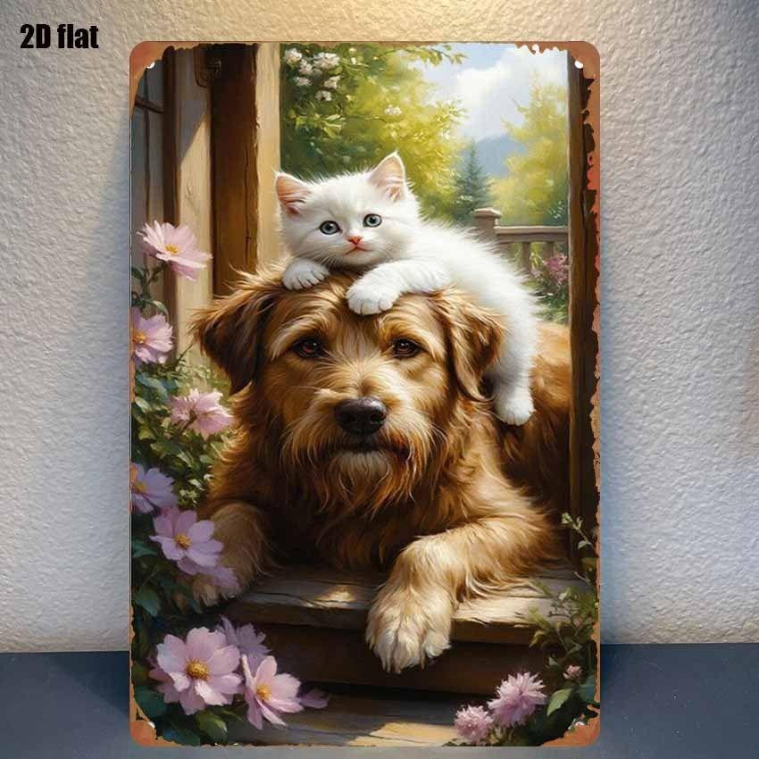 Retro Metal Sign Cute Pets Wall Decor Tin Plate Art for Living Room Bar Cafe