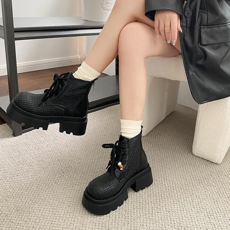 Fashion 2025 New Chunky Style Woman Ankle Boot Fashion Lace Up Ladies Platform Height Increase Short Boots Autumn Winter Women's Shoes