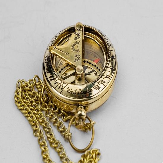 Brass Sundial Compass 5.08 Cm Pocket with Leather Cover Travel Compass Unique Gift for Travelers, Collectors, Outdoors