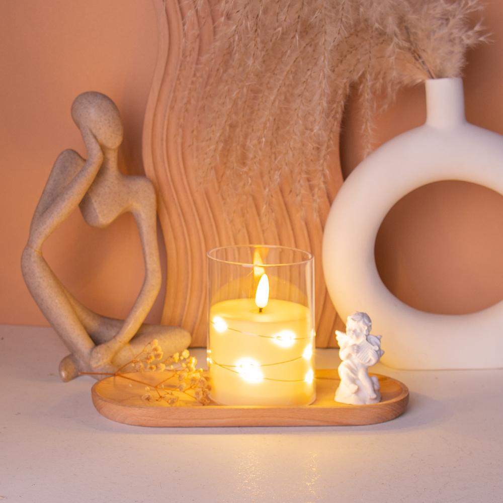 Glass-Covered LED Flameless Candles with Fairy Lights