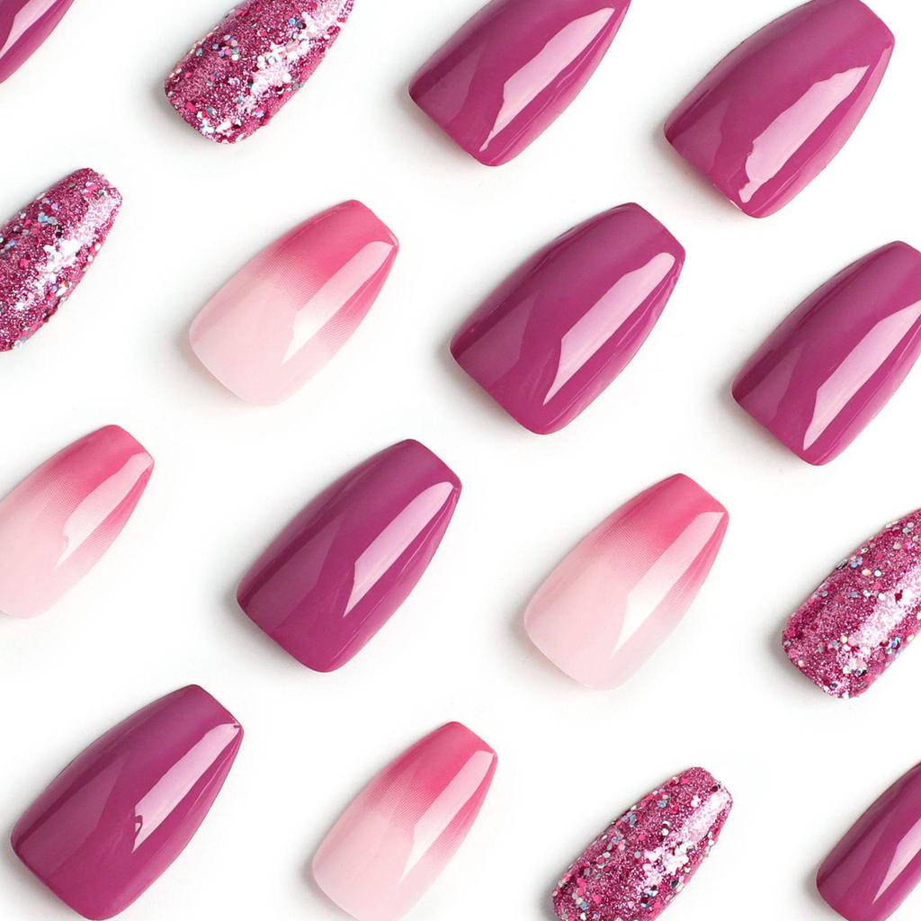 Wearable Purple Glitter Gradient Short Nail Art Tips