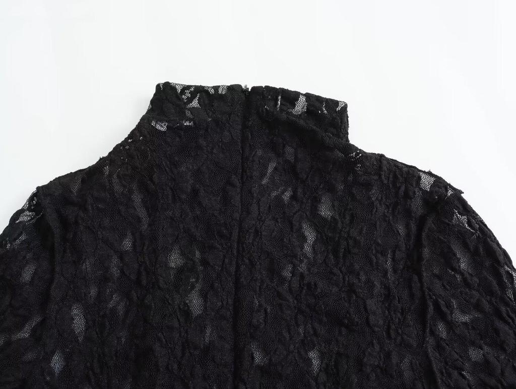 2024 Spring Women's Elegant Lace Midi Dress with Half High Neck