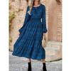 Cross-Border Autumn New Arrival Fashion Style Round Neck Geometric Print Ruffles Long Sleeves Mid Length Long Length Dress Female Dress
