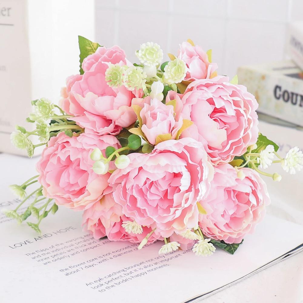 Artificial Flowers Silk Peony Hydrangea For Living Room Home Decoration Wedding Bride Bouquet Rose Fake Plants Table Accessories