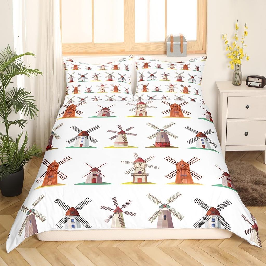 Windmill Duvet Cover Sets For Kids Teens Adults Lightweight Down Quilt Covers Bedroom Decor 2 Pillowcases 1 Duvet Cover No Quilt