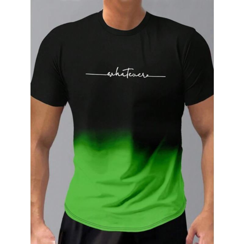 Summer Round Neck 3D Gradient Letters Print Top Fashionable Casual Short Sleeved Men's T-shirts